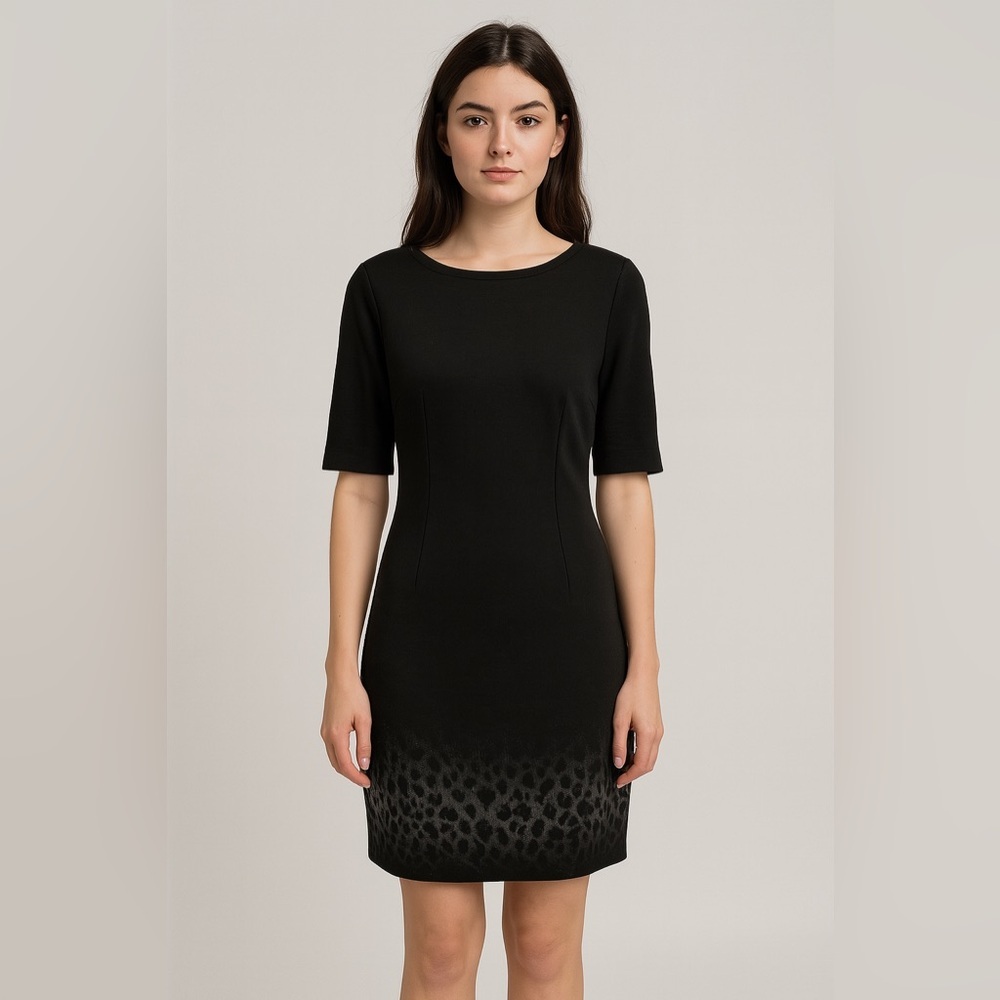 Elie Tahari Wool Blend Sheath Mixed Media Leopard Print Bodycon Dress